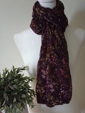 Floral Dark Purple Eggplant Maroon Infinity Scarf
